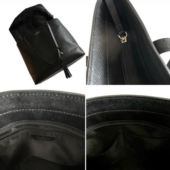 $298 Kate Spade Women's Medium Black & Gold Logo Leather Tote Bag & Bow Key Fob - Picture 12 of 16